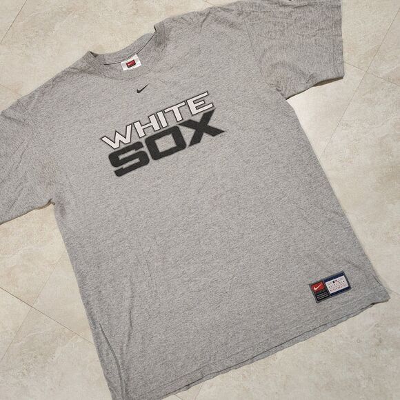 VTG 90s Y2K NIKE White Sox Mens L Large Center Swoosh Check MLB Baseball T Shirt - Picture 2 of 15